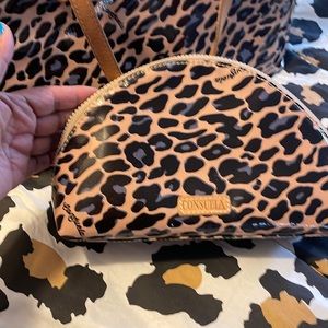 Consuela Blue Jag tote with large make up bag and wallet.